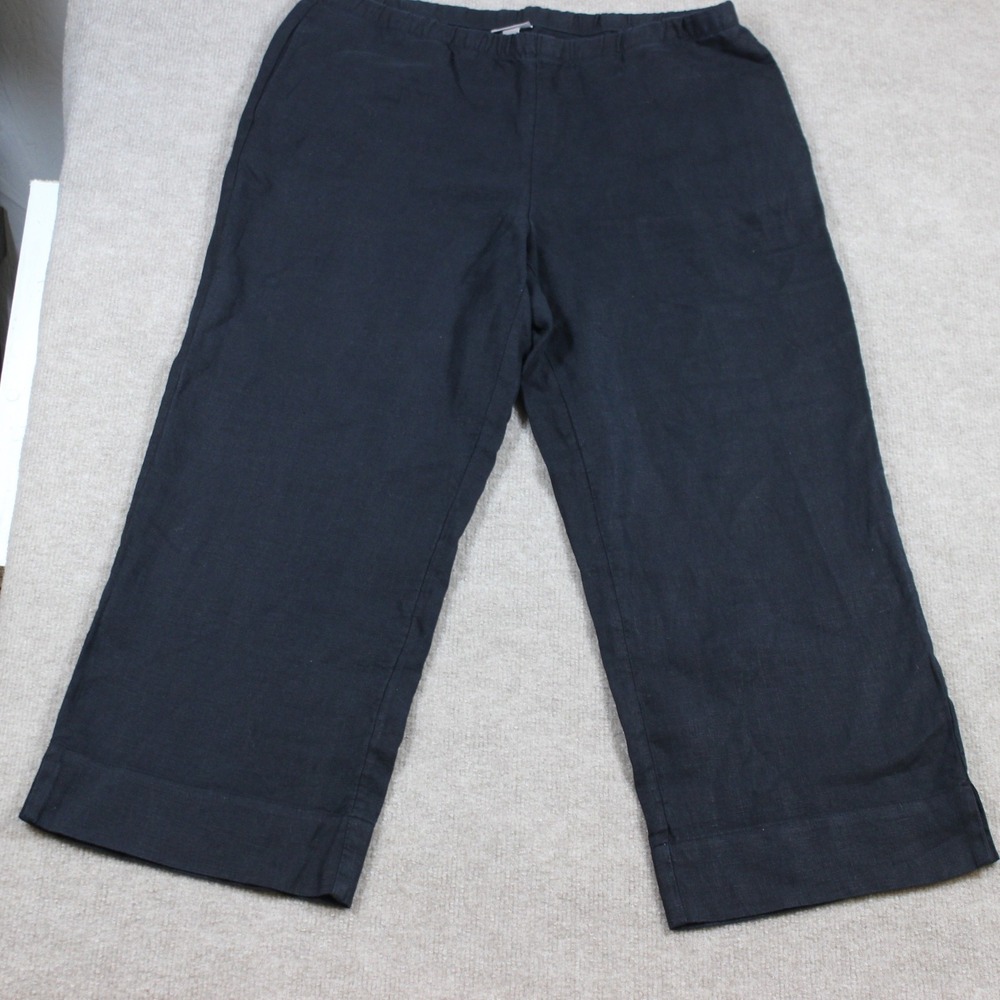 JJill Black 100% Linen Cropped Wide Leg Elastic Waist Pants Womens Size Medium